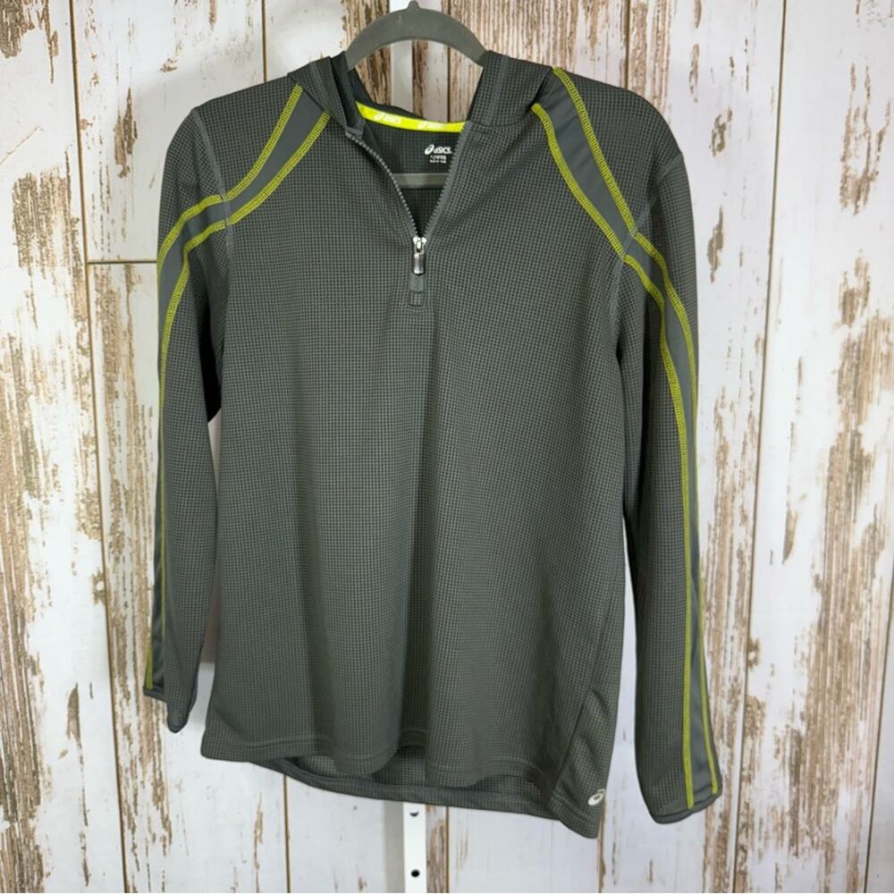 Asics, Grey and Yellow Athletic Hooded Pullover. Size L(14/16) Boys.